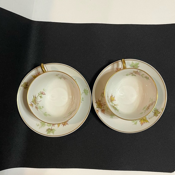 Set Of 2 Haviland Limoges Autumn Leaf Cup & Saucer Christmas Edition - Picture 4 of 10